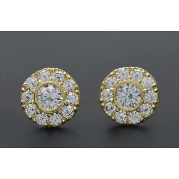 Real 10K Solid Yellow Gold 10mm Mens CZ Button Round Cut Stud Earrings 2.2gr - Picture 1 of 4